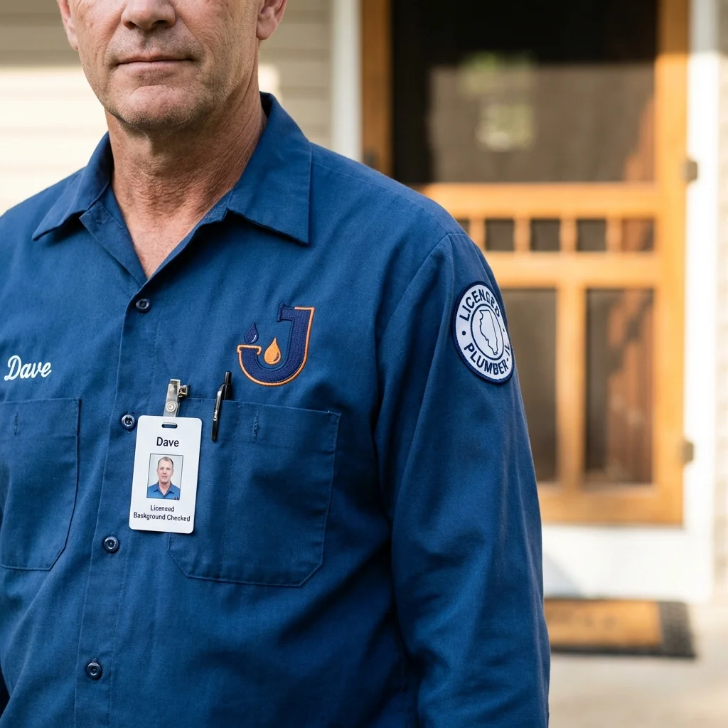 Licensed plumber showing ID badge in New Cumberland, PA
