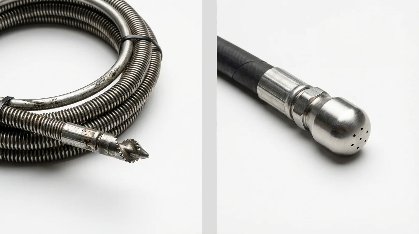Drain snake cable and hydro jetting nozzle used for drain cleaning in New Cumberland, PA