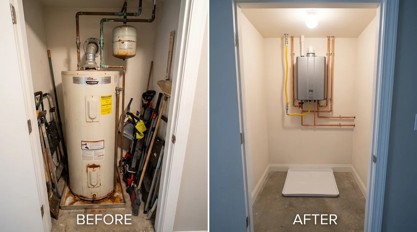 Tank water heater versus wall-mounted tankless unit comparison for New Cumberland, PA homeowners