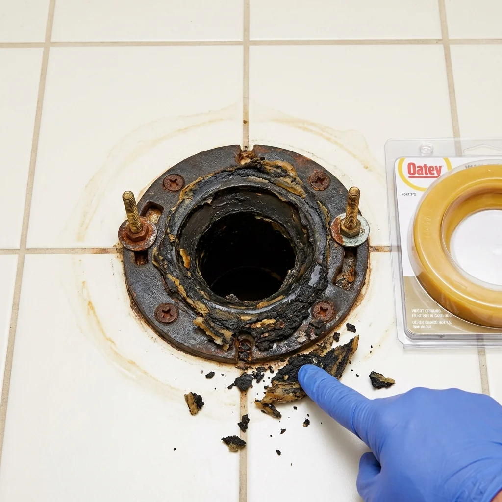 Failed wax ring showing water seepage at the base of a toilet in a New Cumberland, PA home