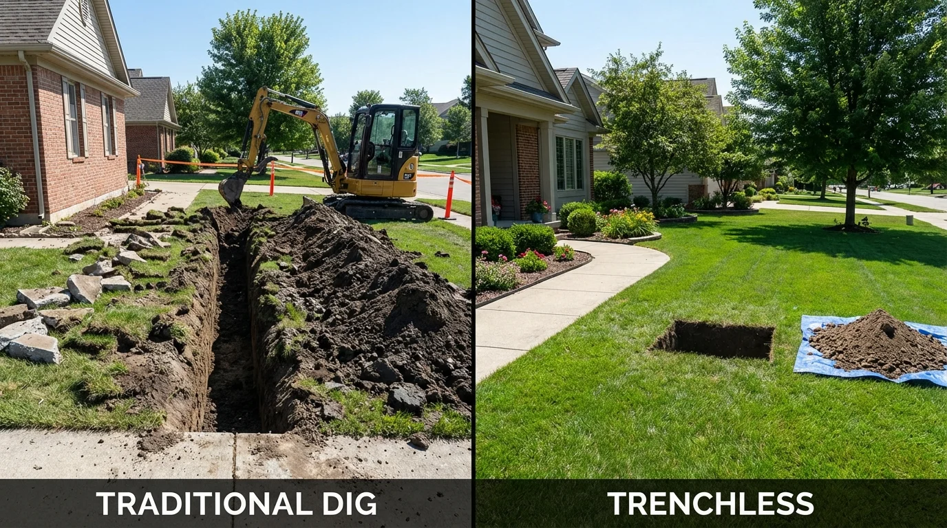 Trenchless sewer repair with minimal yard damage versus traditional excavation in New Cumberland, PA